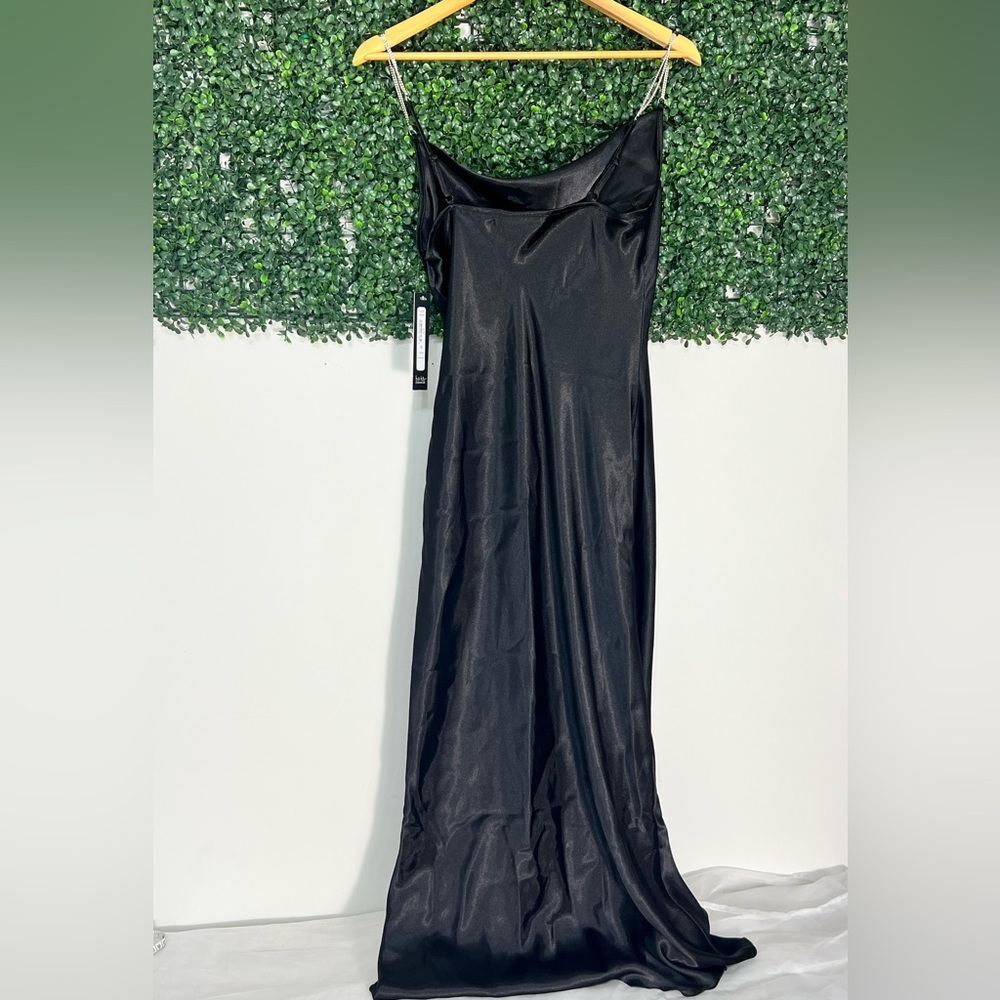 NWT Nicole Miller Black Satin Slip Dress Rhinestone Strap Size Small - Picture 8 of 14